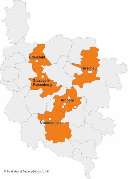 Landkreiskarte mit den Angeboten für Betreutes Wohnen