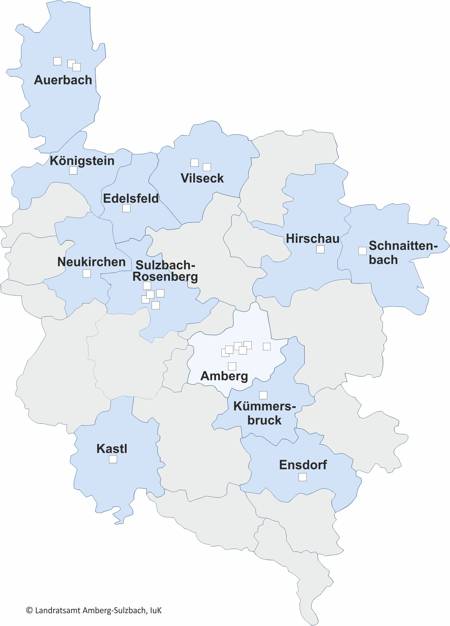 Landkreiskarte mit den stationären Einrichtungen